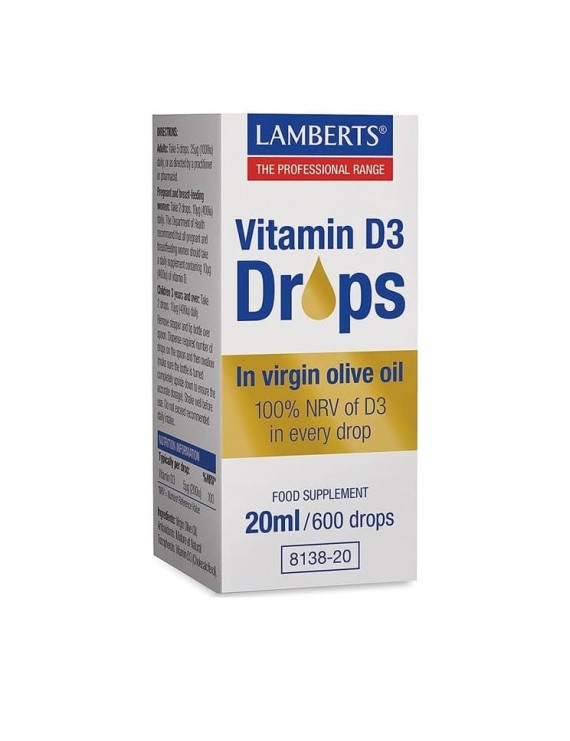 Lamberts Vitamin D3 Drops Συμπλήρωμα Διατροφής σε Παρθένο Ελαιόλαδο 20ml / 600drops