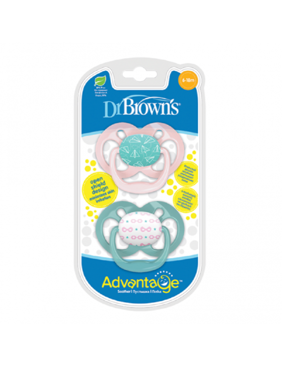 Dr Brown's Advantage Silicone Pacifier Stage 2 6-18m Pink Airplanes 2pcs (Πιπίλα Σιλικόνης)