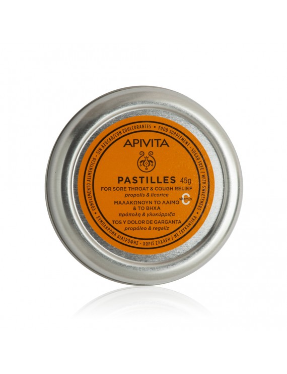 Apivita Pastilles & Παστίλιες για τον πονεμένο λαιμό και το βήχα με γλυκοριζα & προπολη 45 g