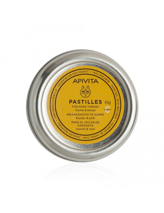 Apivita Pastilles Παστίλιες για τον πονεμένο λαιμό και το βήχα με θυμαρι & μελι 45 g
