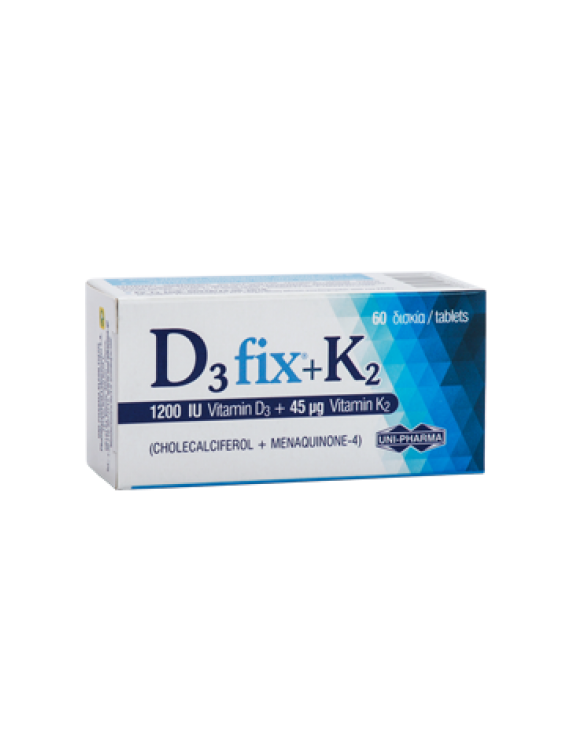 Unipharma D3 fix 1200IU + Κ2 45mcg Συμπλήρωμα Διατροφής, 60 tabs