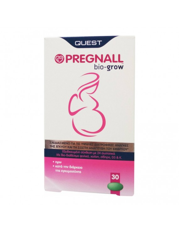 Quest Pregnall Bio-Grow Πολυθρεπτικό Συμπλήρωμα για πριν τη Σύλληψη & Κατά τη Διάρκεια της Εγκυμοσύνης, 30caps