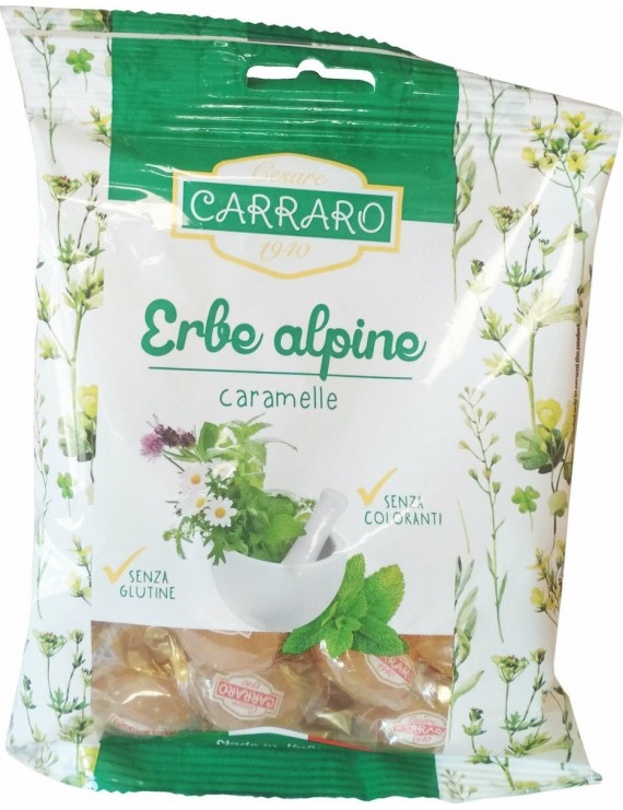 Carraro Caramelle Erbe Alpine - Καραμέλες για το Λαιμό με Αλπικά Βότανα, 100gr