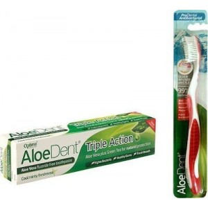 Optima AloeDent Triple Action Toothpaste, Οδοντόκρεμα αλόης με αντιβακτηριακη δραση, 100ml +ΔΩΡΟ Οδοντόβουρτσα