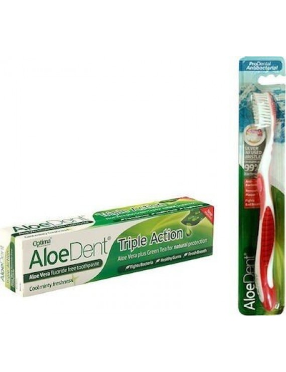 Optima AloeDent Triple Action Toothpaste, Οδοντόκρεμα αλόης με αντιβακτηριακη δραση, 100ml +ΔΩΡΟ Οδοντόβουρτσα