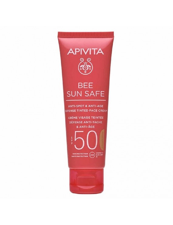 Apivita Bee Sun Safe Anti-Spot & Anti-Age Defense Tinted Face Cream κατά των Πανάδων & των Ρυτίδων SPF50 με Χρώμα Golden Απόχρωση, 50ml