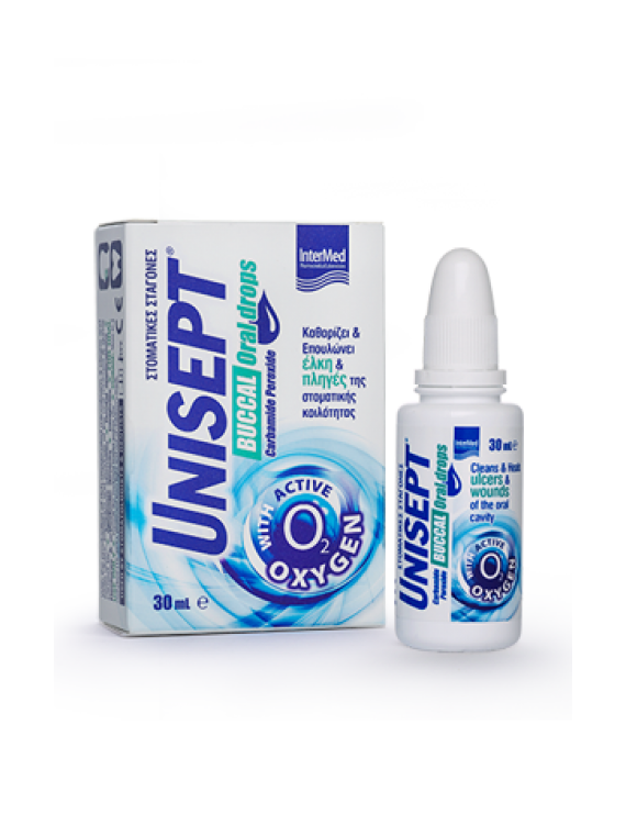 Intermed Unisept Buccal (Oromucosal) Drops, Σταγόνες Στόματος για Καθαρισμό, Επούλωση & Ανακούφιση Ελκών & Πληγών, 30 ml