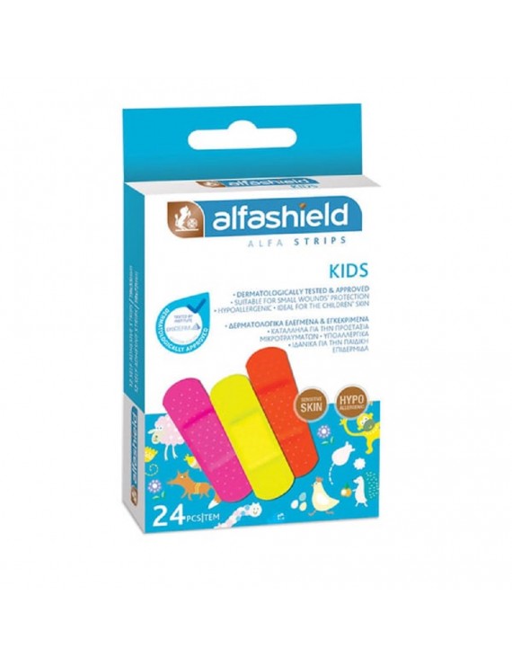 Alfashield Strips Kids (19x55mm & 19x72mm) Υποαλλεργικά Ελαστικά Τσιρότα για Παιδιά, 24τεμ