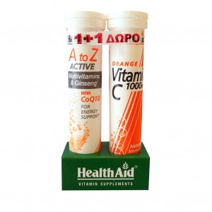 Health Aid Α -Ζ Αctive Πολυβιταμίνες με Τζίνσενγκ & Συνένζυμο Q10, 20 eff.tabs & Vitamin C 1000mg Πορτοκάλι, 20 eff.tabs