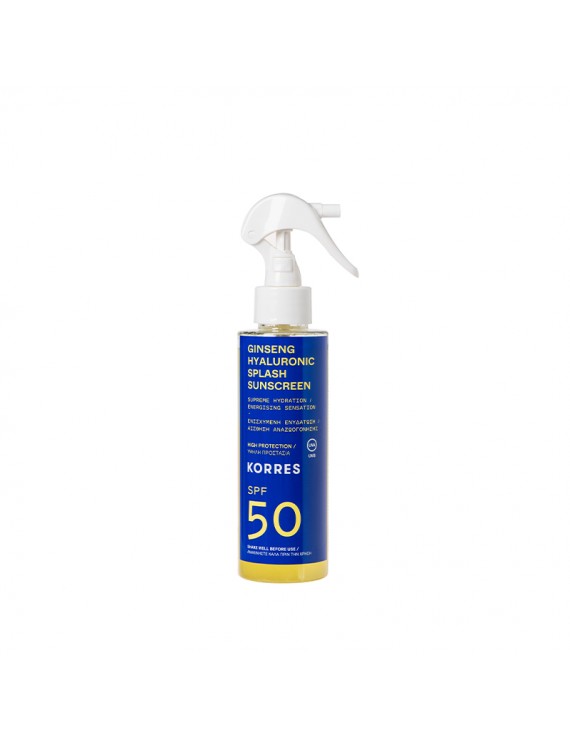 Korres Ginseng & Hyaluronic Splash Sunscreen SPF50 Αντηλιακό Ginseng & Υαλουρονικό με Υψηλή Προστασία για Πρόσωπο & Σώμα, 150ml