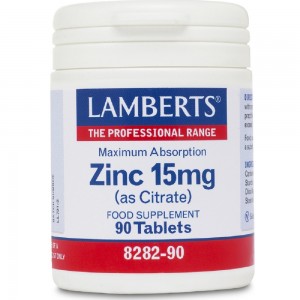 Lamberts Zinc Citrate 15mg όνωση Ανοσοποιητικού, Καλή Υγεία Δέρματος & Αναπαραγωγικού, 90tabs