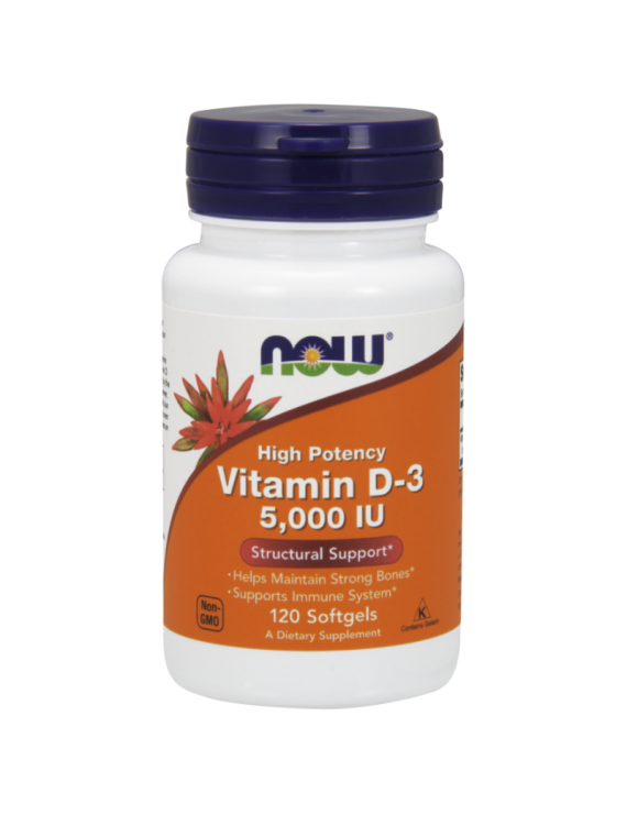 Now Foods Vitamin D3 5000IU Συμπλήρωμα Διατροφής με Βιταμίνη D-3 για την Υγεία Οστών & Ενίσχυση Ανοσοποιητικού, 120 softgels