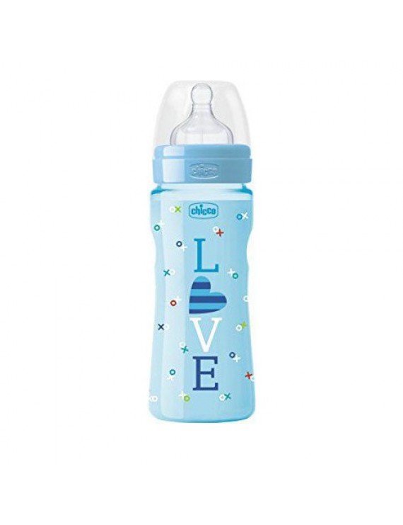 Chicco Πλαστικό Mπιμπερό Well Being 0 BPA 4m+ Γαλάζιο, Θηλή Σιλικόνης Γρήγορης Ροής 330ml (70735-21)