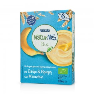 NESTLE  NATURNES BIO Βιολογικά Βρεφικά Δημητριακά με Σιτάρι & Βρώμη-Μπανανα (από τον 6ο μήνα) - 200gr