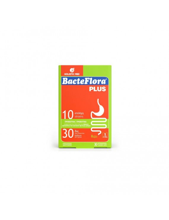 BacteFlora Plus Συνδυασμός υψηλής συγκέντρωσης Προβιοτικών ευρέως φάσματος & Πρεβιοτικού, 30 vcaps