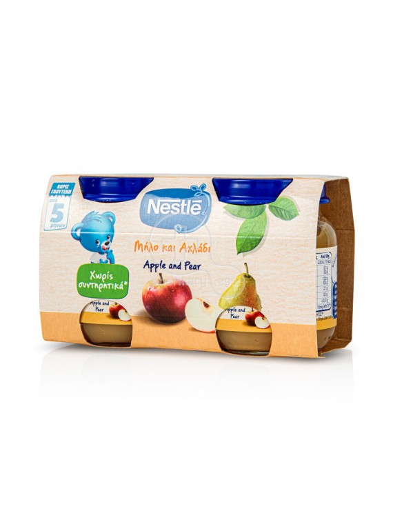 Nestle Παιδική Τροφή Με Μήλο & Αχλάδι 5m+, 2 x 125ml