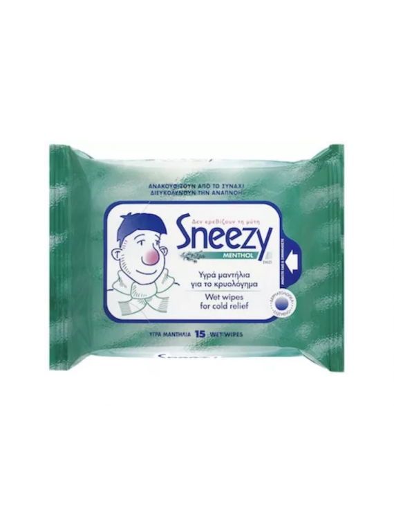 Sneezy Menthol Υγρά Μαντηλάκια για το Κρυολόγημα – 15 wipes