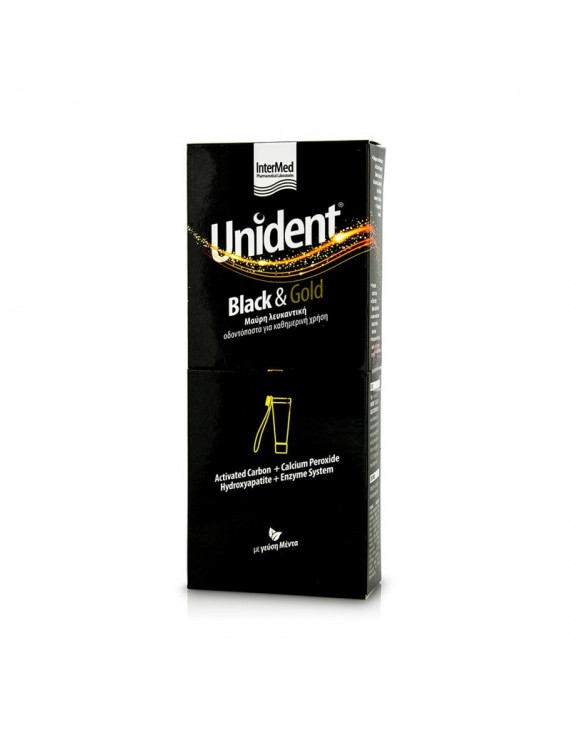 Intermed Unident Black & Gold Toothpaste Λευκαντική οδοντόπαστα με γεύση Μέντα, 100ml