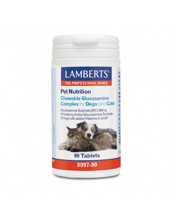 Lamberts Pet Nutrition Chewable Glucosamine Complex Cats & Dogs, Συμπληρωματική Ζωοτροφή για Σκύλους και Γάτες 90Τabs