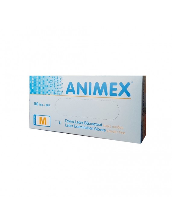Animex Latex Examination Gloves Powder Free White  100pcs (Λευκά Γάντια Λάτεξ Χωρίς Πούδρα  100τεμ)