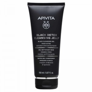 Apivita Cleansing Black Detox Cleansing Jelly Μαύρο Gel Καθαρισμού Ενεργός Άνθρακας & Προπόλη για Πρόσωπο & Μάτια, 150ml