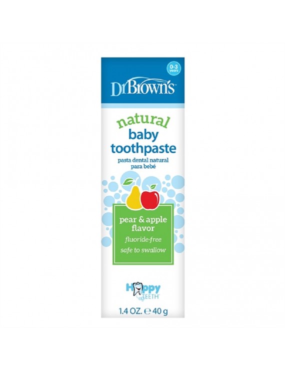 Dr Brown's Natural Baby Toothpaste Pear & Apple Flavor 0-3y 40gr (Φυσική οδοντόκρεμα με γεύση αχλαδιού και μήλου, για μωρά ηλικίας 0-3 χρονών)
