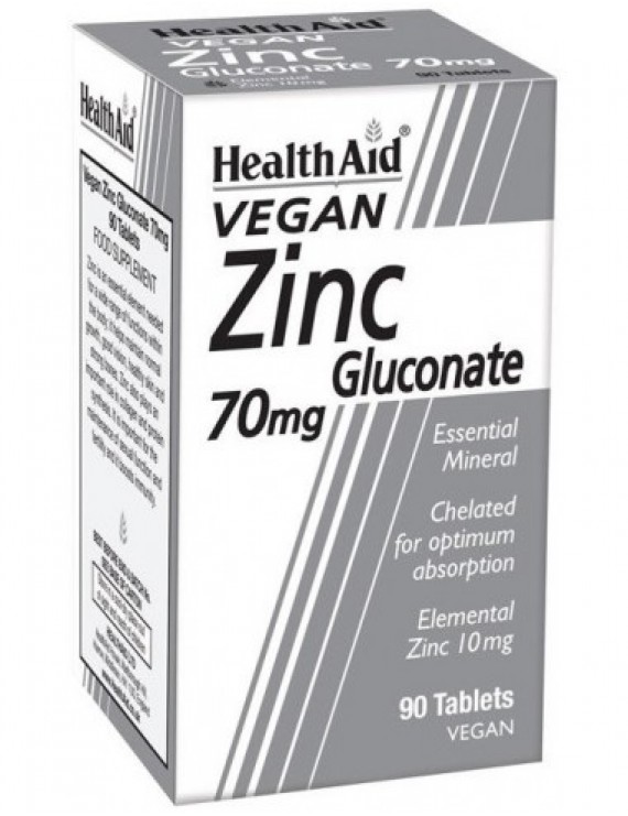HEALTH AID Zinc Gluconate 70mg (10mg elemental Zinc) tablets 90's