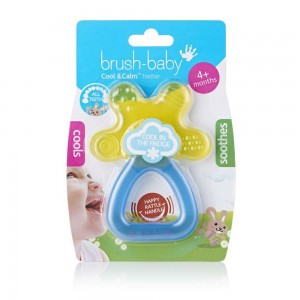 Cool and Calm Teether καταπραϋντικός δακτύλιος για την οδοντοφυΐα χρώμα κίτρινο/μπλε της Brush Baby