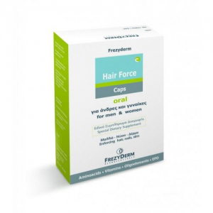 FREZYDERM Hair Force Caps Ειδικό συμπλήρωμα διατροφής Μαλλιά-Νύχια-Δέρμα για άνδρες και γυναίκες. 60 κάψουλες