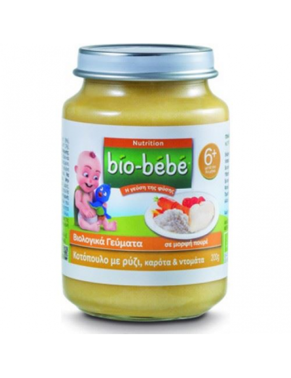 Bio-Bebe Nutrition Βιολογική Βρεφική Τροφή Κοτόπουλο με Ρύζι, Καρότα & Ντομάτα 200 gr, από τον 6ο Mήνα 