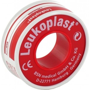 Leukoplast, 1.25cm x 4.6m . Με ισχυρή κολλητική ικανότητα και επικολλάται στο δέρμα και στη γάζα