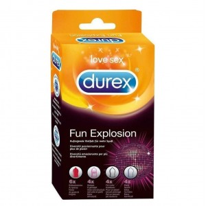 Durex Fun Explosion Συλλογή 18 Προφυλακτικών, 6 x Strawberry, 4 x Pleasuremax, 4 x Extended Pleasure & 4 x Total Control