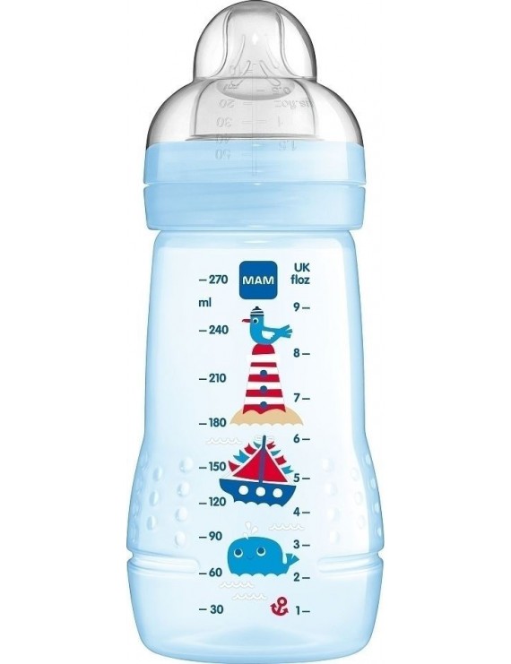 MAM Baby Bottle Πλαστικό Μπιμπερό με Θηλή Σιλικόνης 2+ μηνών - 270ml Γαλαζιο