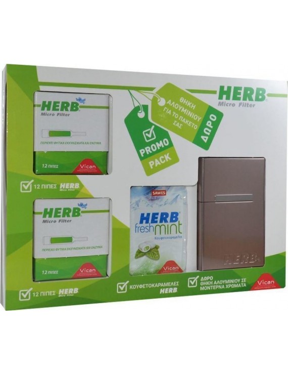 HERB Micro Filter 24 Πίπες & Herb Mints με Δώρο Ταμπακιέρα Αλουμινίου(Gold)