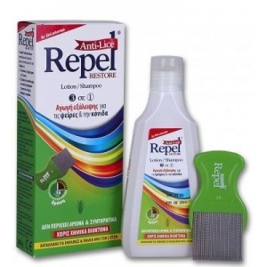 Repel Anti-lice Restore Lotion/Shampoo 200ml & ειδικά σχεδιασμένο χτενάκι.Σκοτώνει ψείρες και κόνιδες
