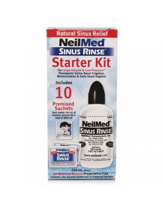 NeilMed Sinus Rinse Starter Kit Σύστημα Φυσικής Θεραπευτικής Ανακούφισης των Ρινικών Παθήσεων, 10 φάκελλοι 