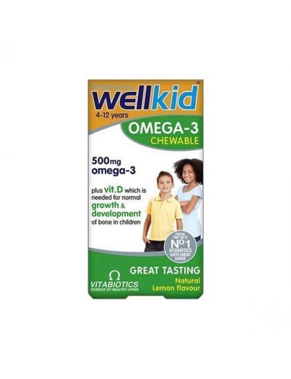 VITABIOTICS Wellkid Omega-3 Chewable 500mg, Συμπλήρωμα Διατροφής για Παιδιά με Γεύση Λεμόνι, 60 Μασώμενες Κάψουλες