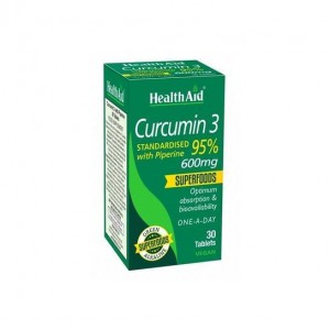 Health Aid Curcumin 3 600mg Συμπλήρωμα Διατροφής Κουρκουμίνης με Πιπερίνη 30 Tabs. 