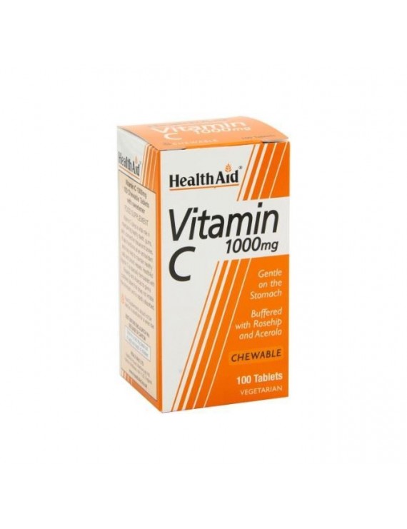Health Aid Vitamin C 1000mg Chewable Συμπλήρωμα Διατροφής 100 Tabs. Μασώμενες βιταμίνες C με γεύση πορτοκάλι
