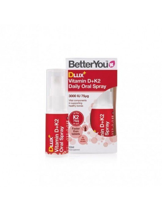 BetterYou Vitamin D+K2 Daily Oral Spray 3000IU (75μg) Συμπλήρωμα Βιταμίνης D σε μορφή σπρέι, με γεύση μέντας, 12ml