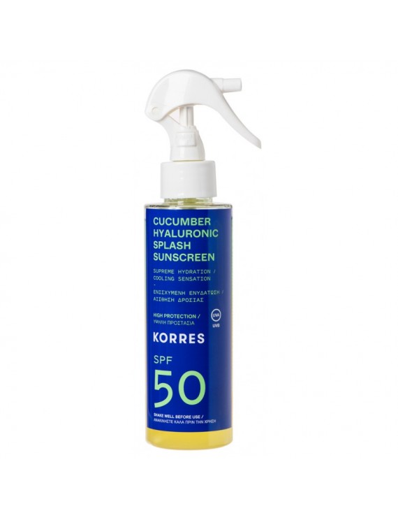 Korres Cucumber & Hyaluronic Splash Sunscreen SPF50 Αντηλιακό Αγγούρι & Υαλουρονικό με Υψηλή Προστασία για Πρόσωπο & Σώμα, 150ml