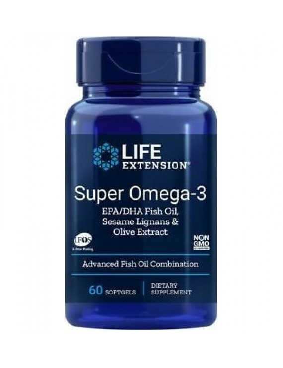 Life Extension SUPER OMEGA-3 EPA/DHA with sesame lignans and olive fruit extract Ευεργετικά Ιχθυέλαια με Αντιγηραντική δράση 60 softgels