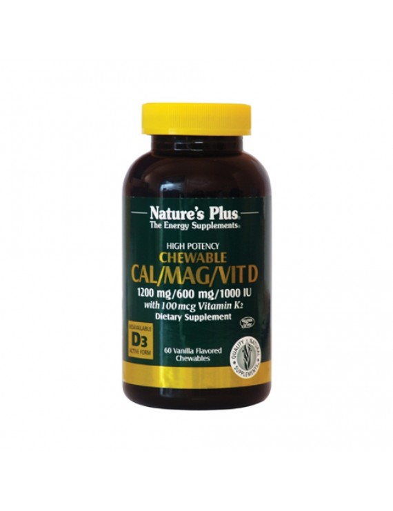 Nature's Plus, Cal Mag Vitamin D Vitamin K2 Chocolate, 60 chewable