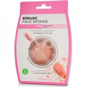 Konjac Face Sponge Pink Clay Powder GIFT Σφουγγάρι Καθαρισμού Προσώπου, 1 τεμάχιο
