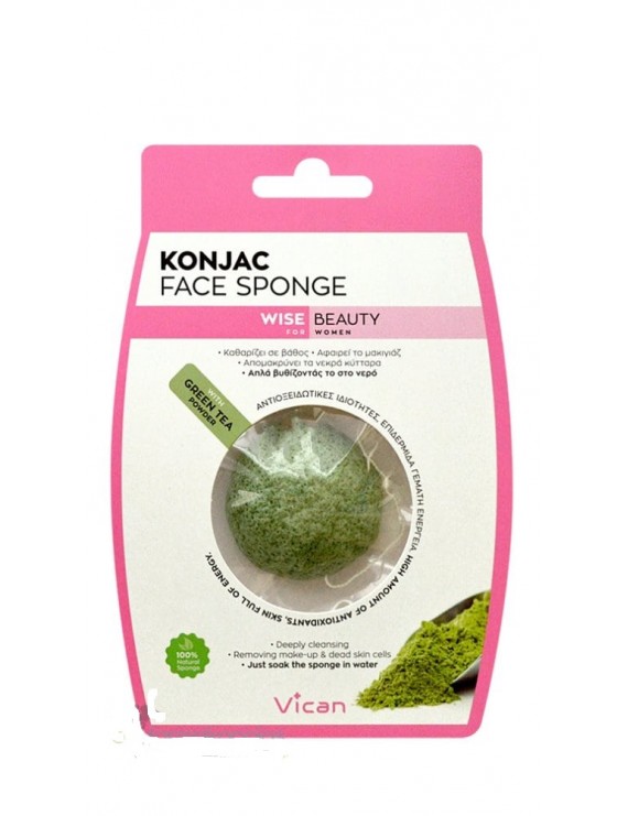 Konjac Face Sponge Σφουγγάρι Προσώπου με Σκόνη Πράσινου Τσαγιού 1 Τμχ.