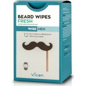 Vican Wise Men Beard Wipes Fresh Μαντηλάκια καθαρισμού για τη γενειάδα του άνδρα, 12τμχ