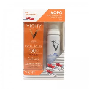 VICHY Ideal Soleil SPF50+ Κρέμα Με Βελούδινη Υφή Για Ξηρές Επιδερμίδες 50ml & Δώρο Ιαματικό Μεταλλικό Νερό 50ml