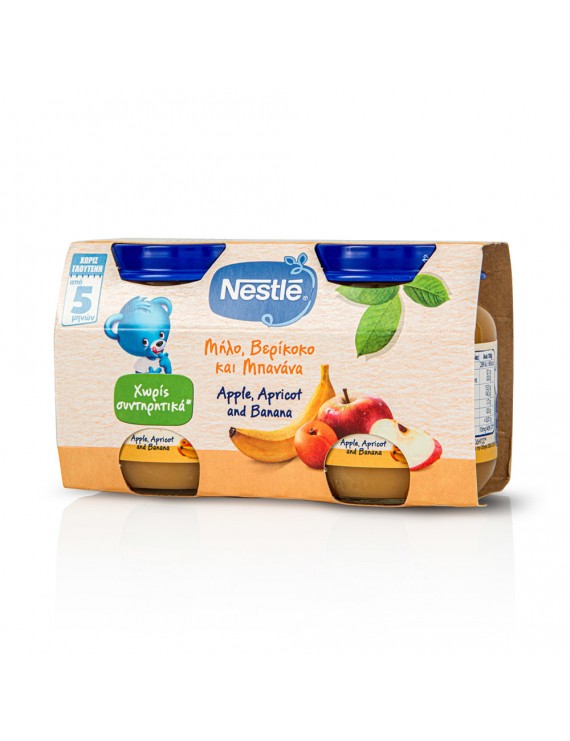 Nestle Παιδική Τροφή, Βρεφικός Πολτός Με Μήλο, Βερίκοκο & Μπανάνα από 5 Μηνών, 2 x 125ml
